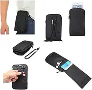 DFV mobile - Multi-Functional Universal Vertical Stripes Pouch Bag Case Zipper Closing Carabiner Compatible with Samsung Galaxy CORE Plus, SM-G350 - Black XXM (18.0 X 10 cm)