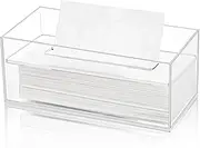 Dicunoy Acrylic Tissue Box Holder with Sinking Lid, Rectangular Facial Paper Holder with Removable Cover, Facial Napkin Dryer Sheet Dispenser for Vanity Counter, Dresser, Kitchen, Office, Bathroom