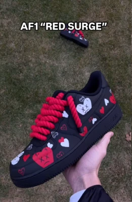 Black Red Custom Air Force 1s with Hearts