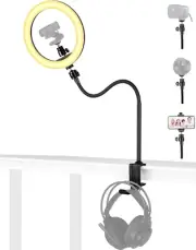 Webcam Ring Light with Clamp Stand, 24-Inch Webcam Arm Mount Holder with 10-Inch