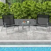 Costway3PCS Patio Bistro Set with 2 Foldable Chairs for Yard/ Porch