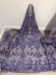 Lilac Gold 4way Stretch Sequins Embroidered Lace Fabric 50” Width 1 Yard