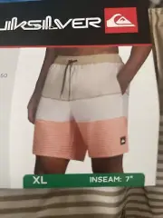 NWT Quicksilver XL BEIGE ORANGE STRIPPED VOLLEY Short swim Trunks UPF 50 Qck Dry