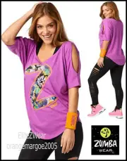 ZUMBA Party Cold Shoulder Top Tee Shirt Tank + Sweat Arm-Band Gorgeous! 2Pc.SET!