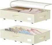 EE-RoomWorld Under Bed Storage with Wheels, No Assemble Required 5.5 inches height beige under bed storage bins,Low Profile Rolling Under bed Shoe Storage containers，dorm under bed storage drawers