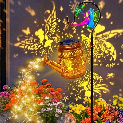 Solar Lanterns Outdoor Waterproof,Metal Watering Can Garden Decor,Fairy Hangi...