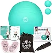 Birthing Ball for Pregnancy & Labor - 18 Page Pregnancy Ball Exercises Guide by Trimester - Non Slip Socks - How to Dilate, Induce, Reposition Baby for Mom
