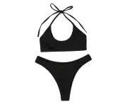 Sexy Women's Swimwear Comfortable Fabric Solid Color Neck Swimwear Swimwear