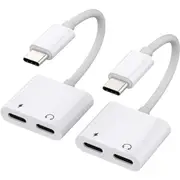 2PCS USB C to Dual USB C Audio Headphone and Charging Fast Charging 60W/100W Adapter for iPhone 15 Series, Samsung Xiaomi Huawei - White