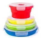 Thin Bins Collapsible Containers Set of 4 Round Silicone Food Storage Contain...