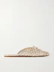 [Le Monde Béryl] Le Monde Béryl - Regency Bow-embellished Woven Metallic Leather Slides - Gold - IT36 IT 36 Gold