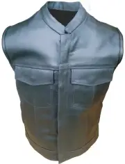 Motorcycle Leather Vest Sons of Anarchy Denim Styled Riding Zipper Leather Vest