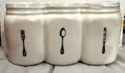 NWT Home Essentials 8.75" 3 Section Mason Jar Style White Ceramic Utensils Caddy