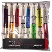 Medinc Pack Of 8 Mixed Colour Syringe Pens With Black Ink Great Nurse Novelty Pen Stationary Set Or Doctor Medical Student Stationery Pen Set NHS Accessories Needle Marker Pen Novelty Nurse Costume