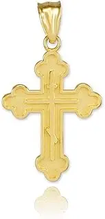[Claddagh Gold] Gold Crucifixes Solid 10k Gold Eastern Orthodox Cross Charm Pendant (Yellow-Gold)