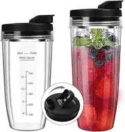 Blender Cups Replacement for Ninja, 24oz & 32oz Ninja Blender Cups with To-Go Lids Compatible with Ninja BN401, BL456, BL480, BL2012, BL2013, BL4501, BN751, BN801, SS101, SS151 (2 Pack)