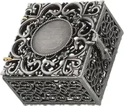 DOITOOL Box Rosary present Box Necklace Holder Treasure Chest Earrings Jewelry Case Metal Rosary Beads Storage Holders Zinc Alloy Black