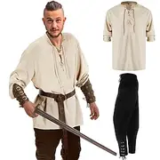 Retro Vintage Medieval Renaissance Blouse / Shirt Cosplay Costume Outfits Ren Faire Pirate Viking Crusader Men's Viking Fantasy Halloween Carnival Masquerade C