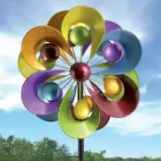 Large Bright Metallic Rainbow of Colors Kinetic Garden Wind Spinner