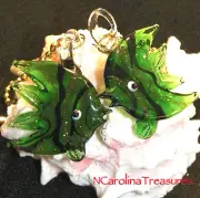 ART GLASS CEILING FAN CHAIN LIGHT SWITCH PULL BRIGHT GREEN FISH LARGE PAIR