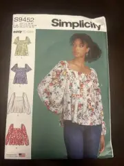 Pullover Boho Tops Sewing Pattern, Square Neckline (Sizes 16-24) Simplicity 9452