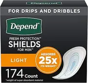 [Depend] Incontinence/Bladder Control Shields, Pads for Men, Light Absorbency, 174 Count (3 Packs of 58) (Packaging May Vary)