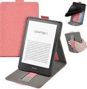 T Tersely Upgraded Case Cover for 7" Kindle Paperwhite 12th Generation-2024 or Kindle Colorsoft Signature Edition 2024, Adjustable Foldable Stand Cover, Magnetic Shell Cover with Back Strap, Pink