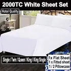 Bed Sheet Set Flat Fitted Sheet & Pillowcase 2000TC Double Queen King Single
