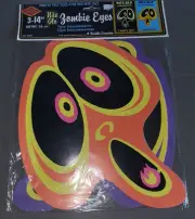 3 Retro Vintage Beistle Nite Glo Zombie Eyes Glow Cutout Halloween Decoration