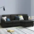 Sofa Bed Lounge Set 4 Seater Couch Modular Chaise Chair With Ottoman Dark Grey