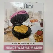 Compact Waffle Maker Heart Shaped MyMini Nostalgia Small Space Non Stick Surface