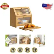 Elegant Double Bamboo Bread Box with Cutting Board - Spacious Kitchen Storage