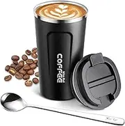 Miss Rui Coffee Cup Travel 510ml Reusable Coffee Mug Stainless Steel Insulated Tumbler with Leakproof Lid for Hot, Iced Drinks Black