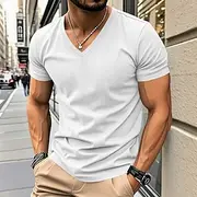Men's T Shirt Tee Short Sleeve Shirt Tee Top Short Sleeve V Neck Summer Plain Fashion Designer Basic Classic Vacation Street Going out Black White Wine Top Tee