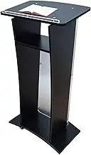 Acrylic Podium Stand, Church Pulpit with Storage Shelf, Podium with Wheels& Spacious Reading Platform for Conference, Speeches, Weddings, Classroom