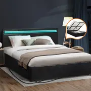 Oikiture Bed Frame Queen Double King Single RGB LED Gas Lift Base Storage