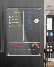 bamandan Clear Acrylic Magnetic Dry Erase Board for Fridge,12"x8" Magnetic Whiteboard for Fridge, Magnet Weekly Planner Calendar for Refrigerator Includes 6 Colors Markers