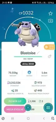 Shiny Blastoise ( Summer Sunglass ) ( Caught In 2018 ) Pokemon Trade Go