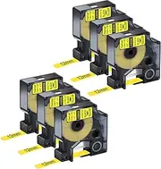 NineLeaf 6 x Compatible for Dymo Rhino 18056 S0718310 Tape 1/2'' 12mm x 1.5m IND Heat Shrink Tube Black on Yellowm for Wires Cables in Rhino 4200 5000 5200 6000 Tyco T107M Industrial Label Maker