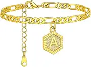 [FaithHeart] Women Anklet with Initials Stainless Steel/18K Gold Plated Letter Ankle Bracelet for Teen Girls Summer Jewelry-Can Engrave