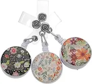 HOODANCOS 3Pcs Retractable Badge Clips with Floral Design Id Card Holders Convenient Accessory for Employee Id Cards Keys Lightweight Wear Resistant Badge Buckles