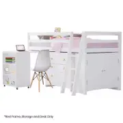 NNEDSZ KINGSTON SLUMBER Wooden Kids Single Loft Bed Frame with Pull Out Desk, St