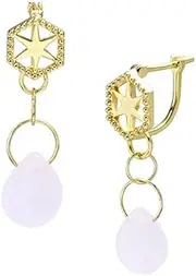 [Yihuaqun] Hexagram Earrings Ear Buckle Pure Silver Hanging Powder Crystal Tassel Trendy Men Women