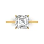 Solitaire Engagement Ring - 14K Yellow Gold, 2.5ct Asscher Cut Simulated Diamond