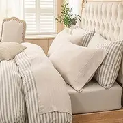 PURE ERA Jersey Knit 4pc Bed Sheet Set 100% T-Shirt Heather Cotton Super Soft Comfy Breathable Fits Mattress Up to 20" Extra Deep Pocket (Heather Beige, Queen)