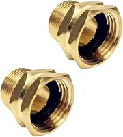 GESHATEN 3/4” GHT Female x 3/4” NPT Male Connector, GHT to NPT Adapter Brass Fitting, Garden Hose Adapter, Industrial Metal Brass Garden Hose to Pipe Fittings Connect (2 Pack)