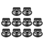 10Pcs Alloy Spring Cord Lock Ends Toggle for Shoelaces Bright Black 17x15x7mm