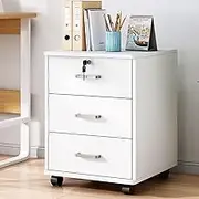 HHCTEBEC 3 Drawer File Cabinet with Lock Wood File Cabinet Multifunctional Storage Cabinet for Home Office, Mobile Filing Cabinet Printer Stand,C