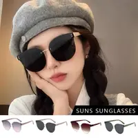 在飛比找momo購物網優惠-【SUNS】韓版個性ins墨鏡 平面式圓框墨鏡 韓妞必備款眼