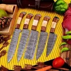 Handmade Damascus Steel 5-Piece Chef's Knife Set, Professional Kitchen Knives JW